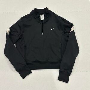 Nike ThermaFIT Women's Black 1/4 Zip Sweatshirt Swish Logo Pockets Thumb Holes M